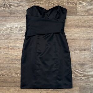 Nicole Miller Black Satin Strapless Mini Dress with Faux Wrap Women's Size 8 LBD
